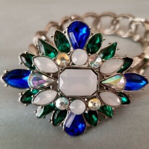 Cookie Lee Crystal Flower Stretch Bracelet Blue Green White NWT Retired